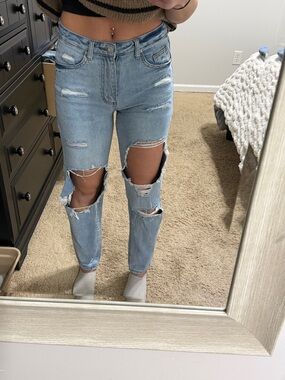 SHEIN Light Wash Ripped Boyfriend Jeans
